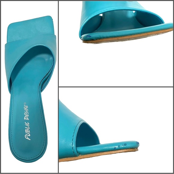 Public Desire Turquoise Square Toe Mule Heels - Picture 5 of 6